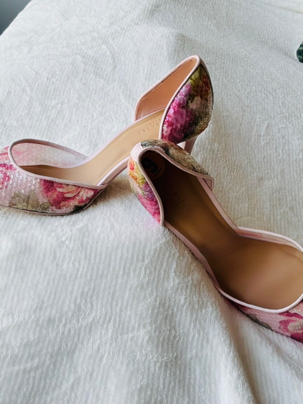 Ted Baker Floral Mesh d’Orsay Pointed Toe Stiletto Pumps - Pink Multi - Size 10